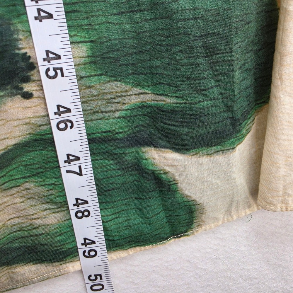 Zara Green Floral Cotton V-Neck Midi Dress Tie Waist Pleated Cream Size XL - Picture 8 of 8